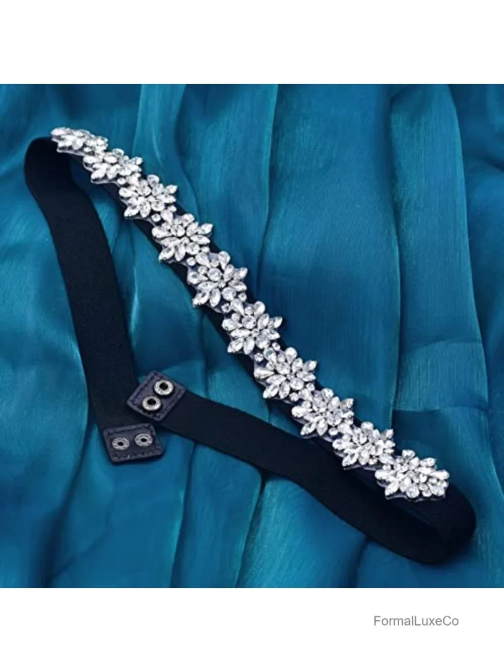Stretchy Rhinestone Sash Dress Belt with Pronged Buckle